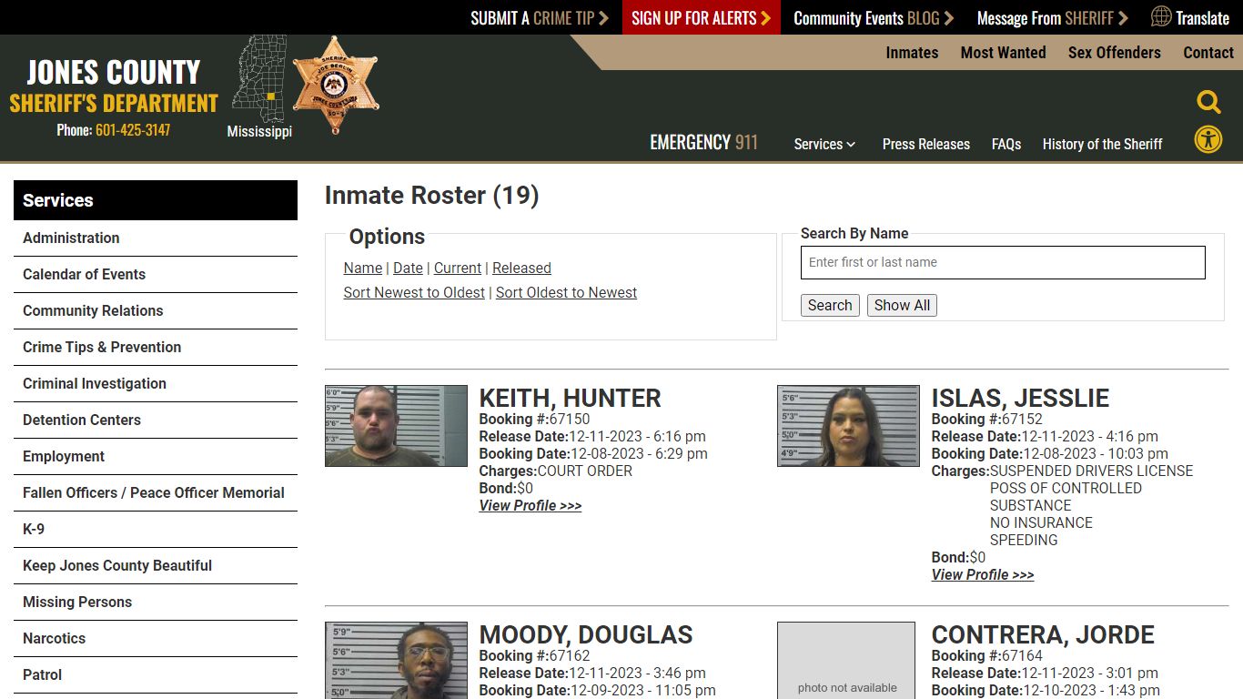 Inmate Roster - Released Inmates Booking Date Descending - Jones County ...