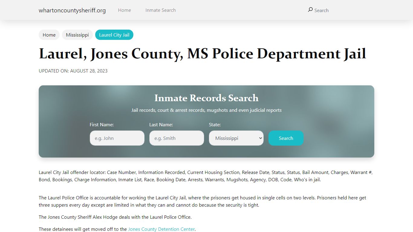 Laurel, MS City Jail Inmates, Arrests - whartoncountysheriff.org